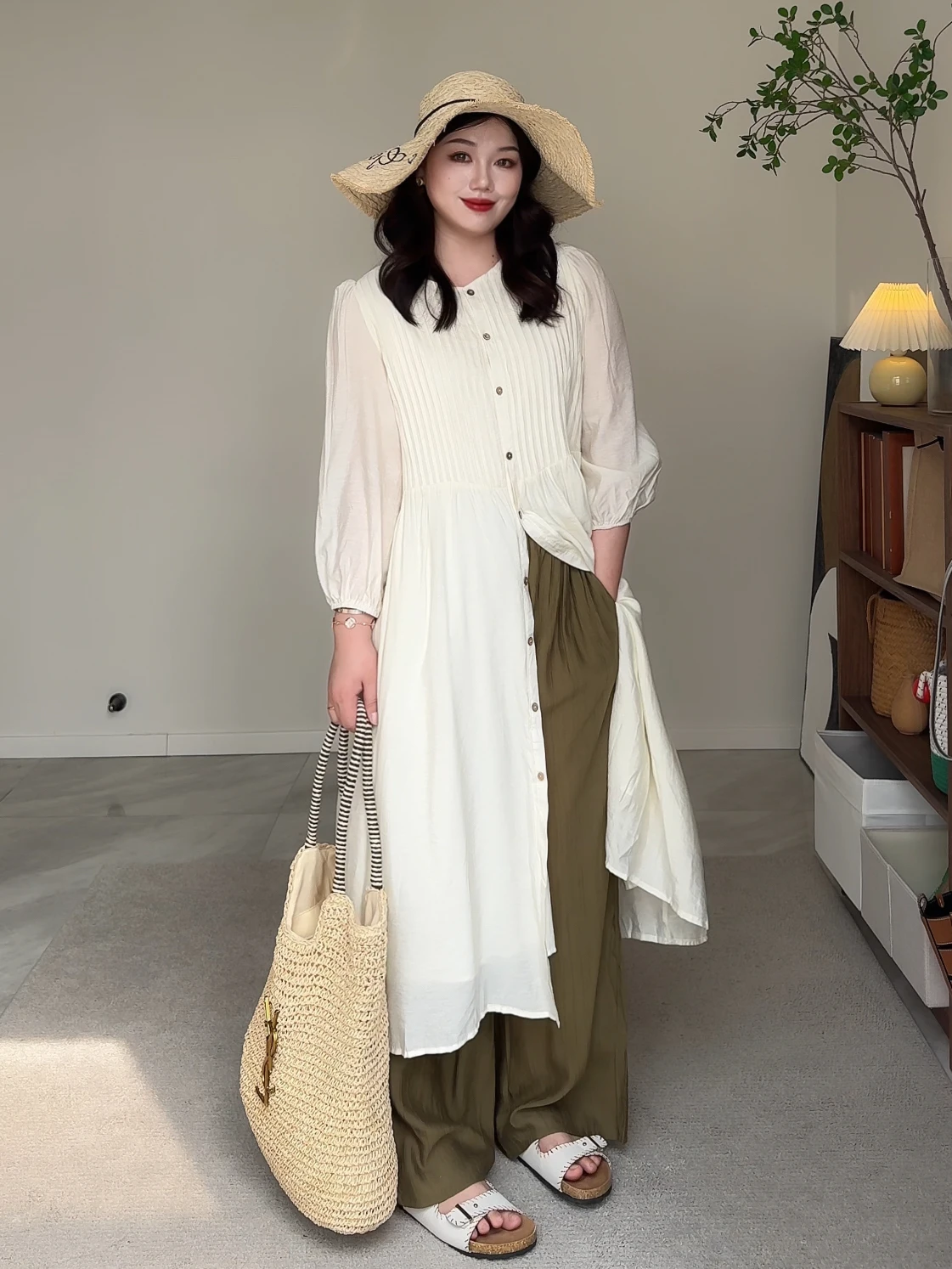 

Long Straight Leg Pants Women's Summer Casual High Waist Fiber plus Size Pear Shape Leggings Sun Protection Shirt