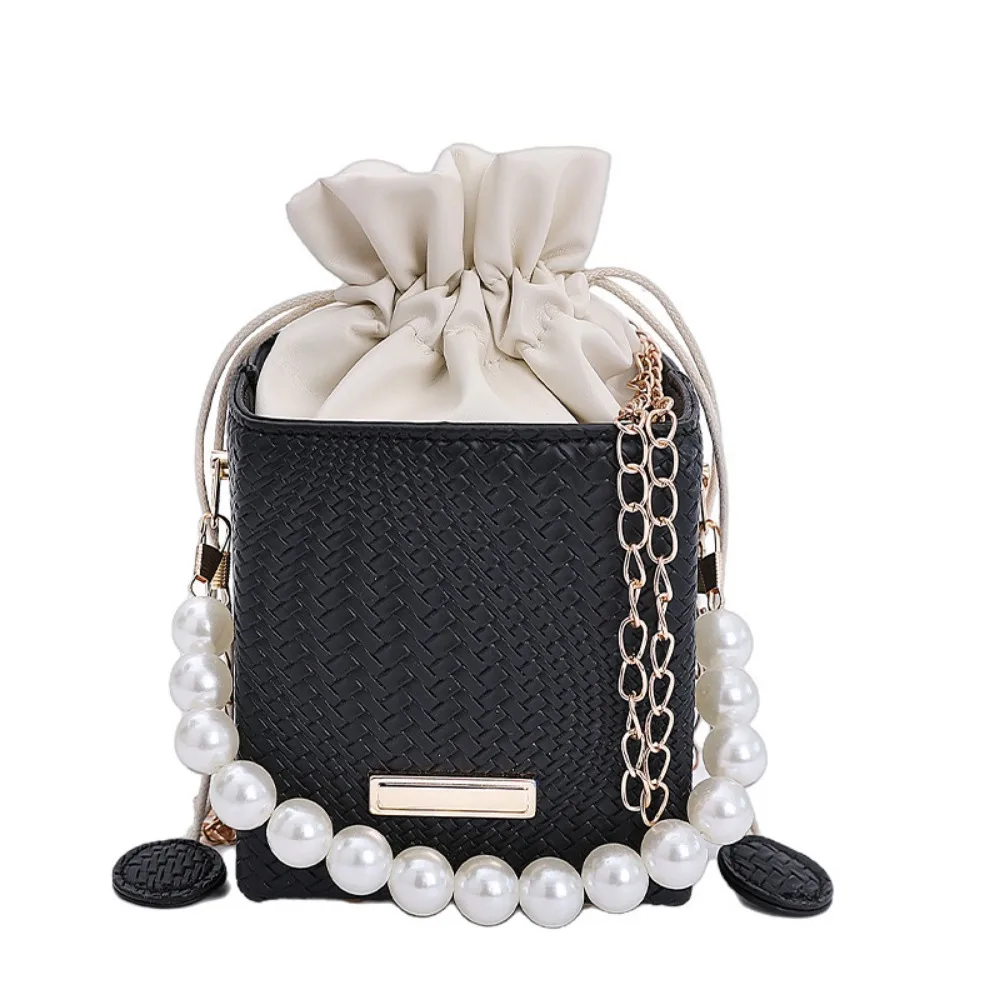 

Fashion Chic Women Shoulder Bag Elegant Light Luxury Crossbody Bucket Bag Texture Pearl Chain Messenger Box Bag Outdoor Travel