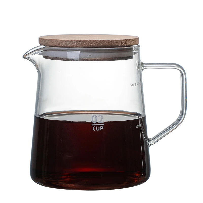 Stovetop Coffee Pot 500ml Heat Proof Glass Coffee Server with Wood Lid Handle for Home Office Use