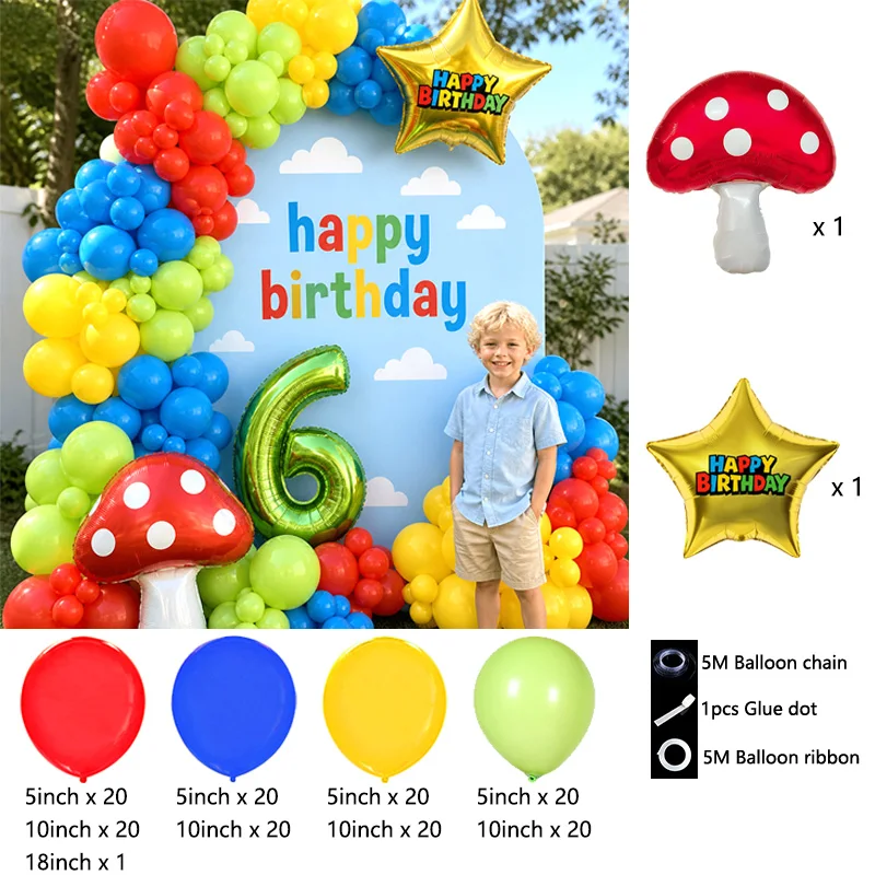 1set Red Blue Green Mushroom Star Balloons for Cartoon Video Game Super Bros Balloon Birthday Inspired Party Decoration Globos view 2