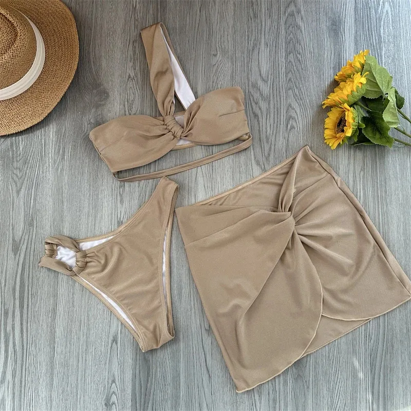 Jinia 3 peça de biquíni feminino maiôs 2025 feminino banho beachwear terno de natação conjunto biquíni um ombro biquini