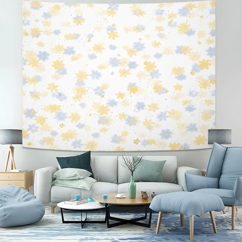 Microfiber Wall Tapestry,Ultra-Soft,Skin-Friendly,Easy Hanging & Installation,Pink and Blue Flowers with Green Leaves Print