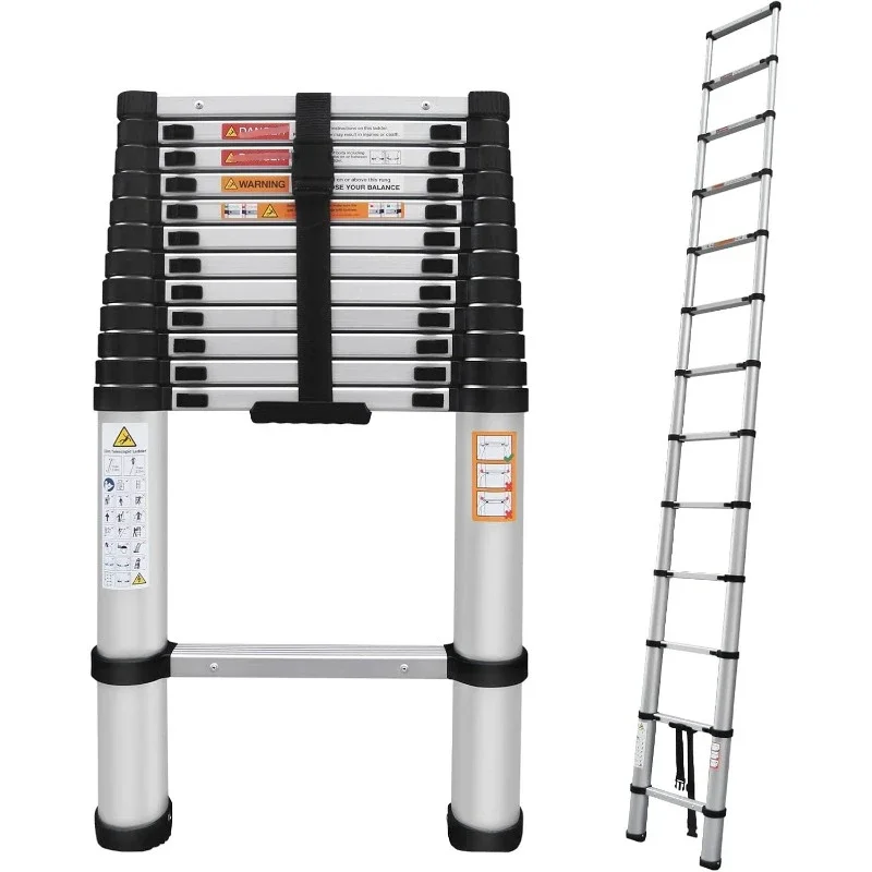 16.4FT 5M Telescoping Ladder Aluminum Multi-Purpose Extension Ladder EN131 Standard, 330lbs Load, Portable Folding Ladder,