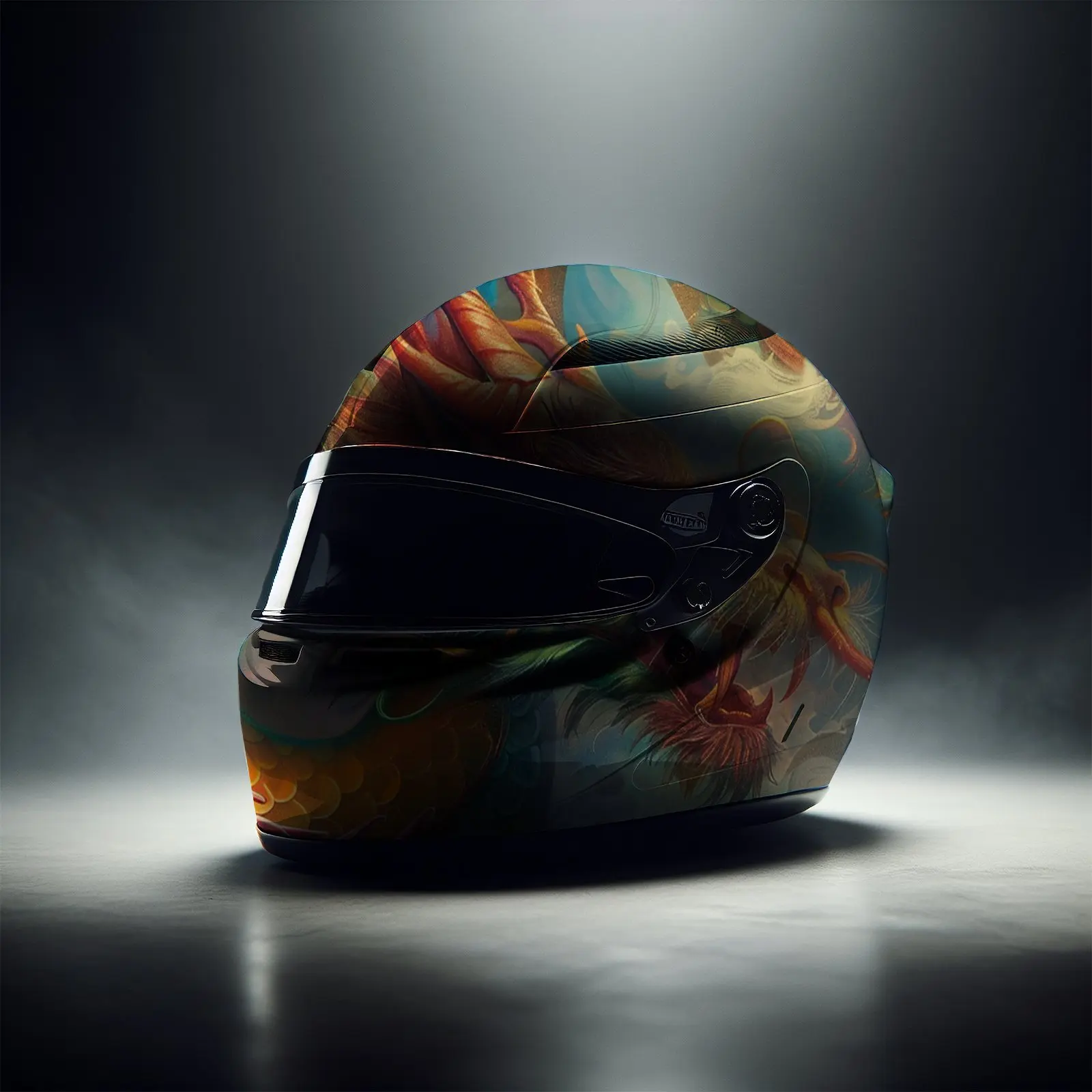 Dragão barbudo dourado em escala verde subindo alegre nos nuvens impressão adesivo envoltório de capacete completo capacete de motocicleta corrida graphi