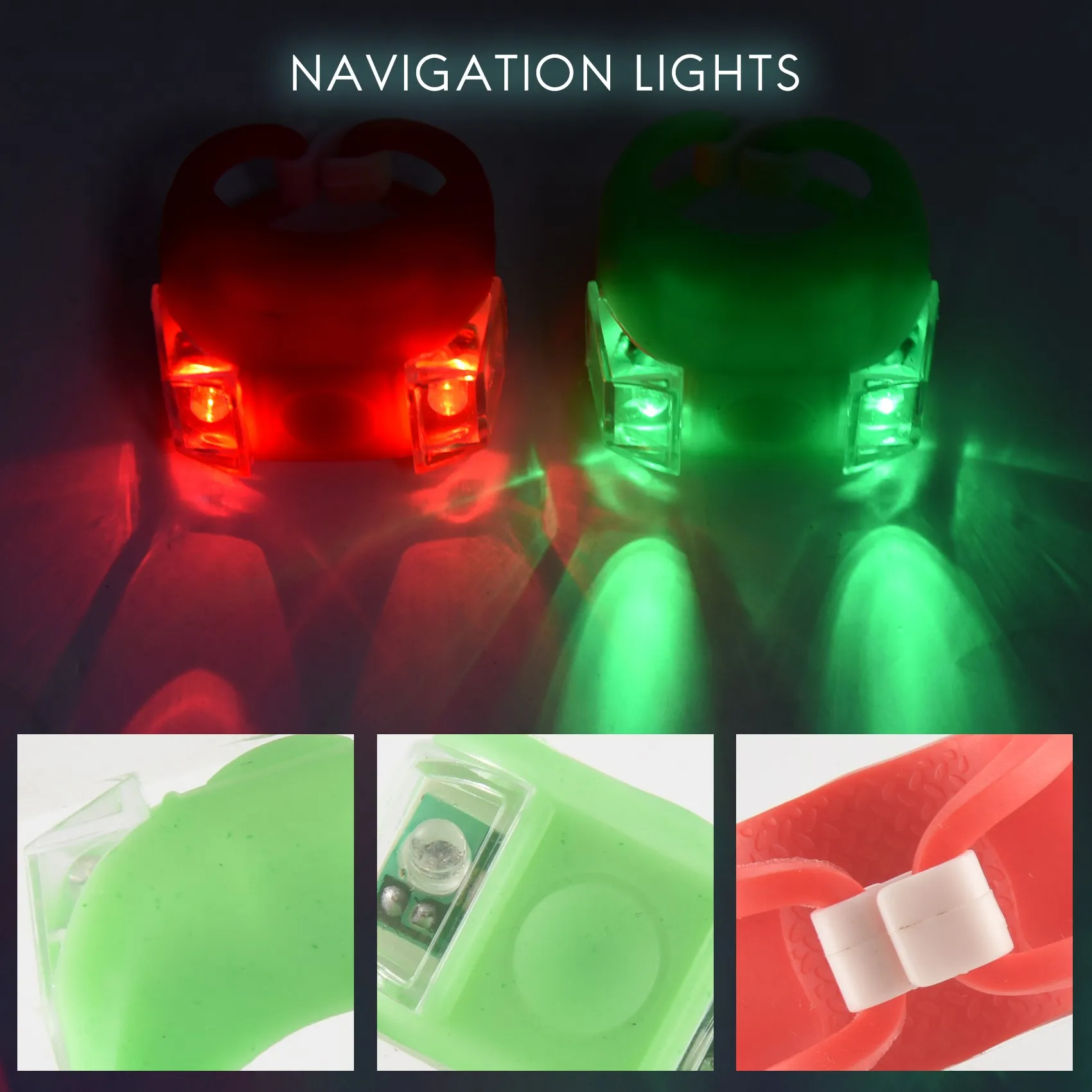 Luzes de navegação LED, 4 x LED, apto para iate, lancha, bicicleta, caça, corrida noturna, pesca, vermelho, verde