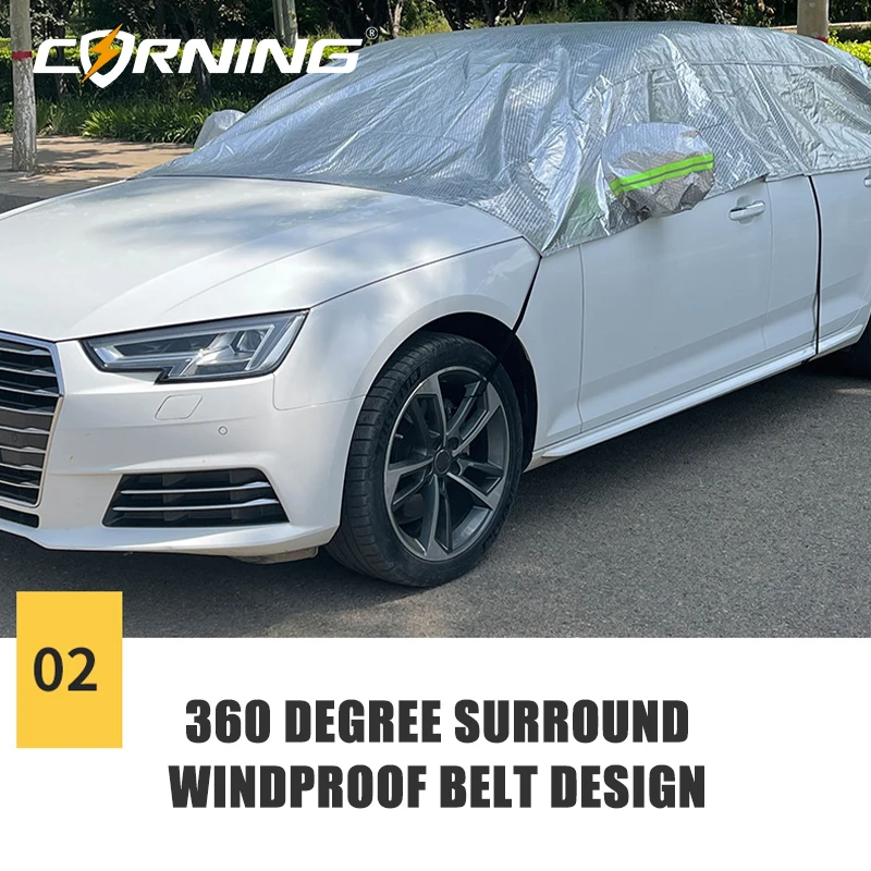 Universell Passende Sommer-Auto-Halbabdeckung Aluminiumfolie Windschutzscheiben-Sonnenschutz UV-Schutz Wärmeisolierung für Limousine SUV – Detail 7