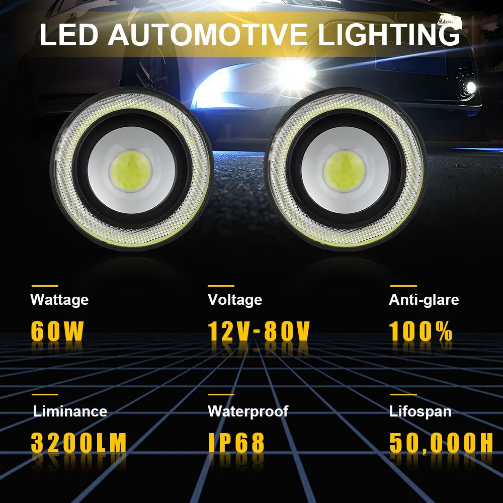 2.5 بوصة عيون الملاك هالة حلقة الضباب الخفيف 12 فولت السيارات تعديل سيارة LED COB المصباح لمبة العارض Led DRL لادا الطرق الوعرة السيارات
