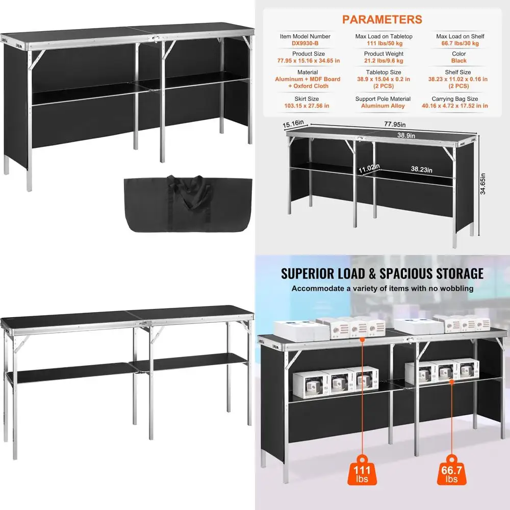 طاولة بار محمولة قابلة للطي للعروض التجارية والحفلات والأماكن الخارجية والمعارض - تدوم طويلاً ومتعددة الاستخدامات مع حقيبة حمل #1