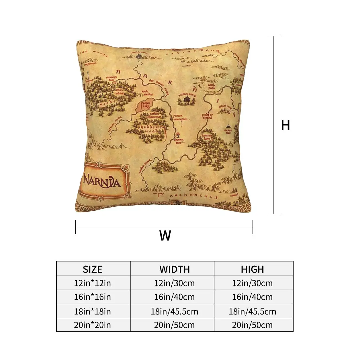 Map Of Narnia Square Pillowcase Pillow Cover Cushion Zip Decorative Comfort Throw Pillow for Home Bedroom