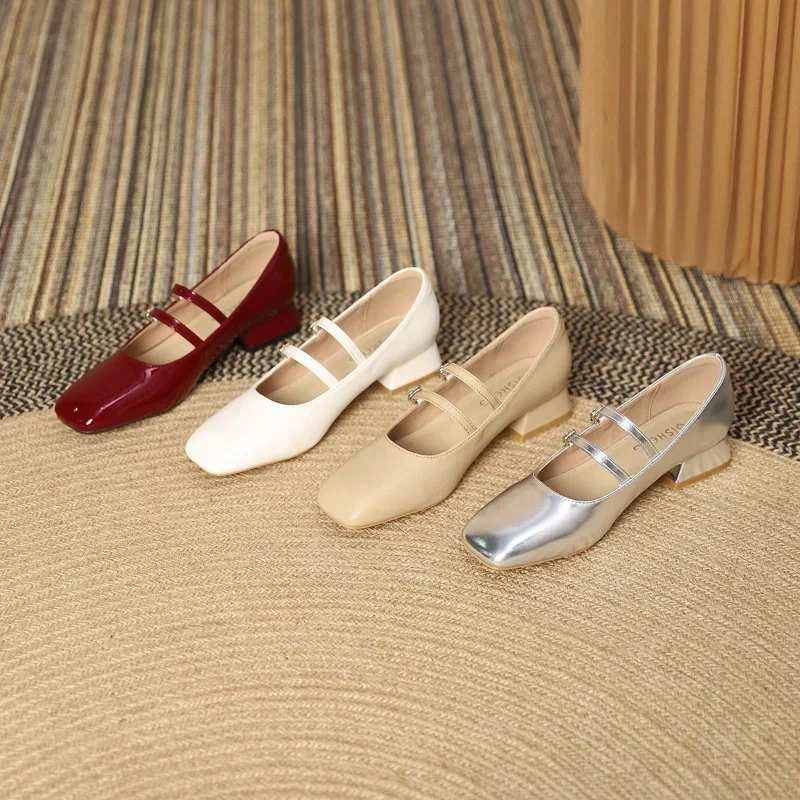 

Mary Jane Shoes for Women Spring New Shallow Thick Heeled Single Shoes Soft and Comfortable Ballet Wedding Shoes Zapatos Mujer