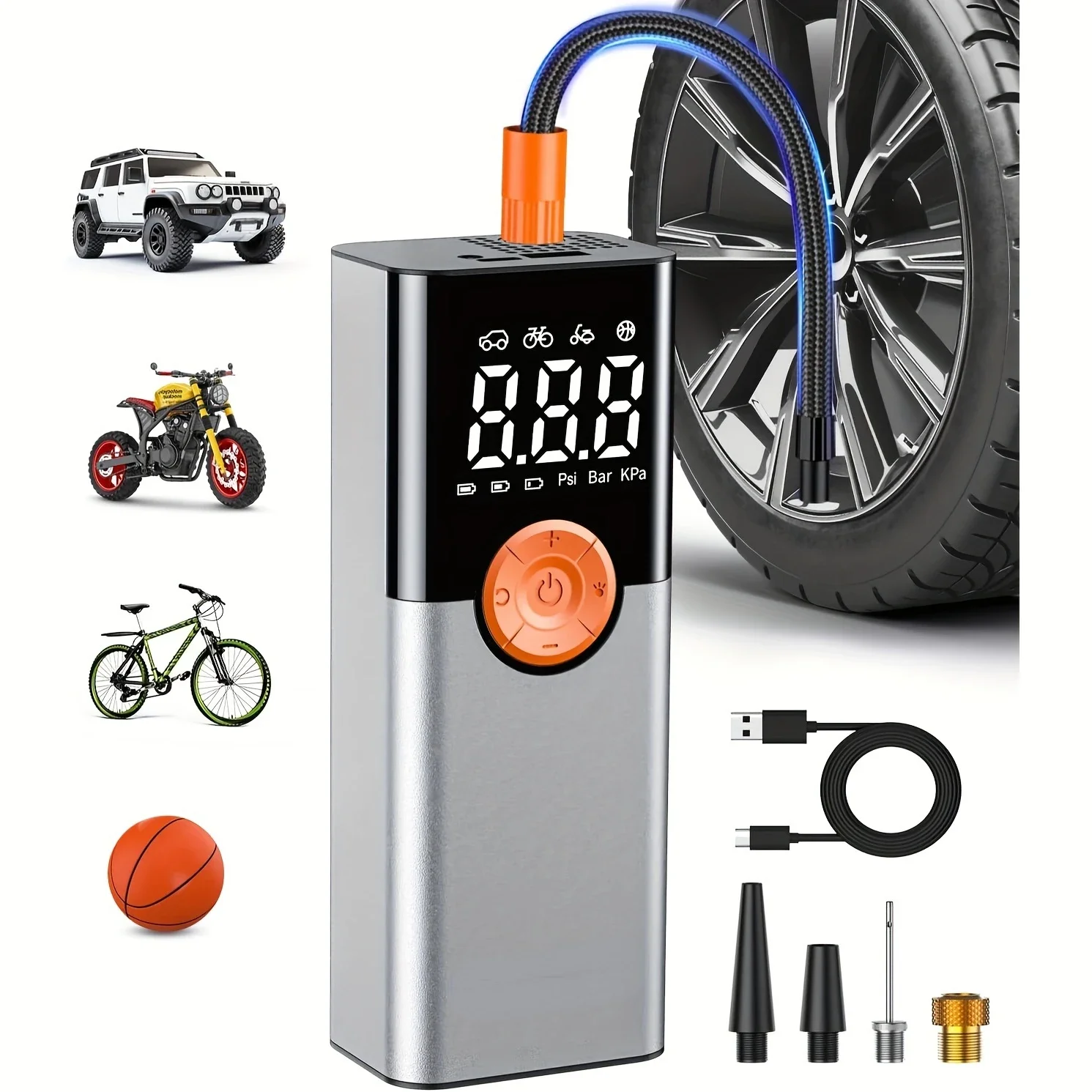 

Compact and Reliable 150 PSI Digital Tire Inflator with Easy-to-Read Pressure Gauge, Multi-Vehicle Air Pump Featuring LED Lighti