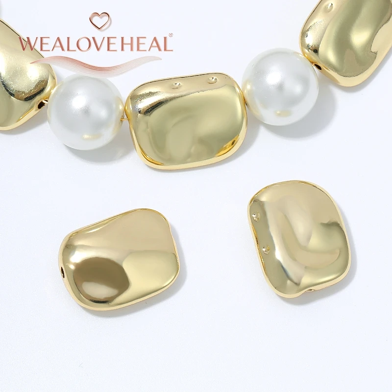 perlen für schmuckherstellung, schmuckherstellung zubehör, 15,5x12mm massive, flache, rechteckige Spacer-Perlen, 18K vergoldetes Messing, hochglanzpoliert, für Armbänder, Halsketten und Schmuckherstellung – Detail 19