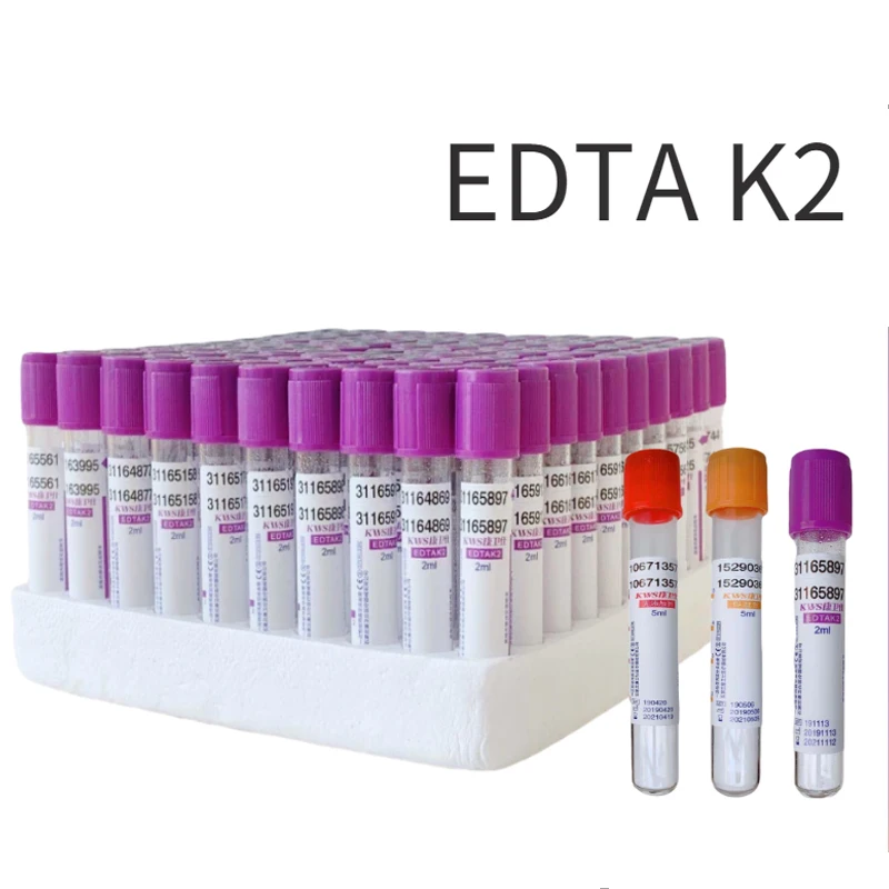 Lab Vacuum Blood Collection Tubes EDTAK2 Tube Blood Collection Tube Sampling Tube Teaching Supplies 2ML 3ML 5ML 10ML 100Pcs
