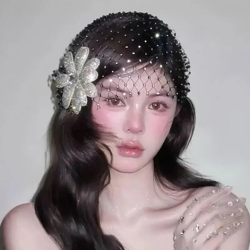 

Y3NE Multi Color Option Rhinestones Embroidered Wedding Veil Hairnet For Evening Galas