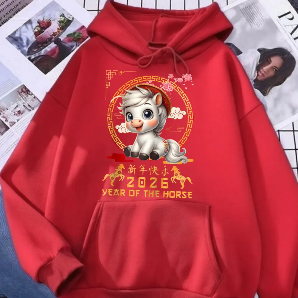 

Год лошади 2026 Китайский Лунный Новый год 2026 Женская толстовка с капюшоном Новогодние подарки Пуловер в стиле Харадзюку Эстетическая одежда