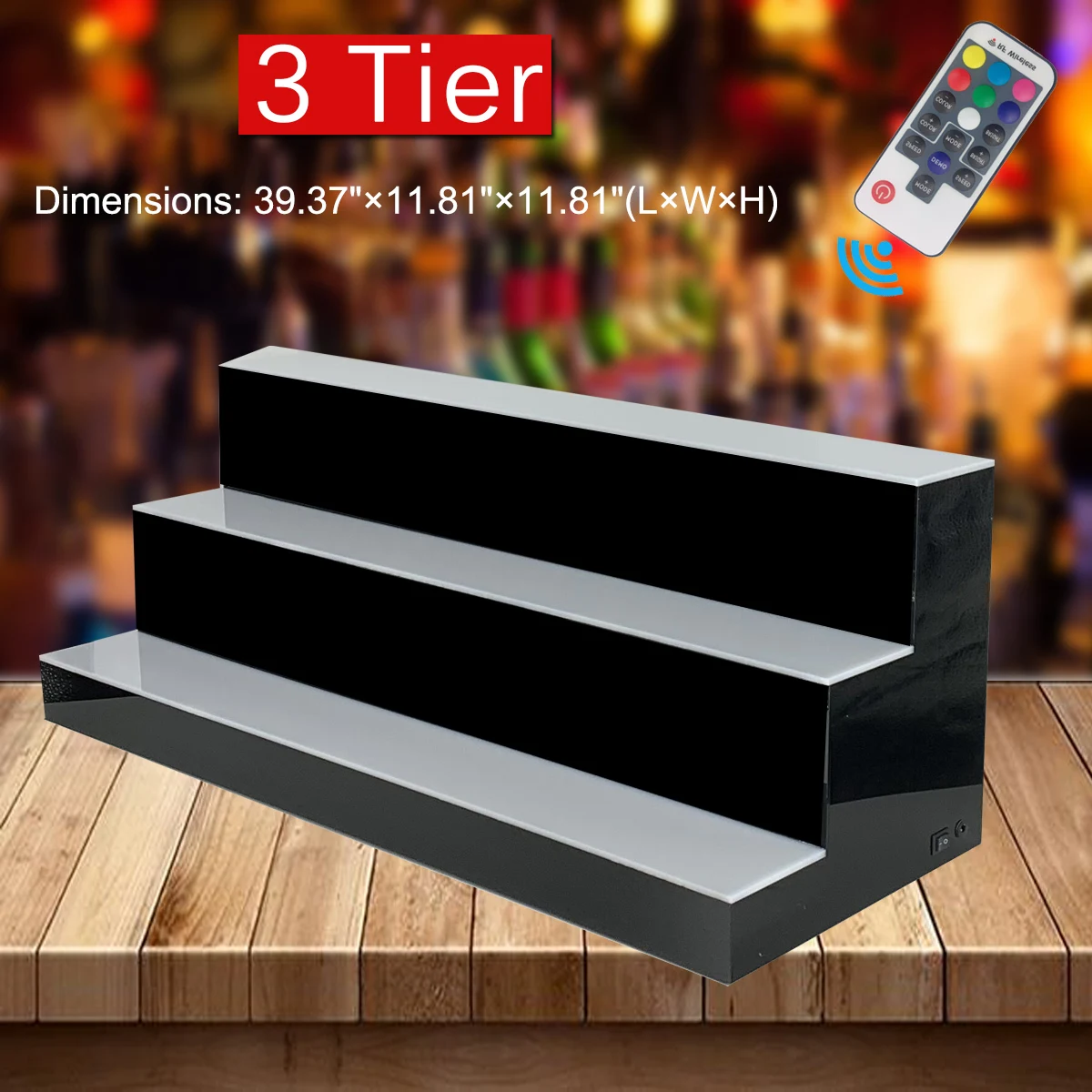 39" 3-Tier LED Lighted Glowing Liquor Bottle Display Shelf Home Back Bar Rack