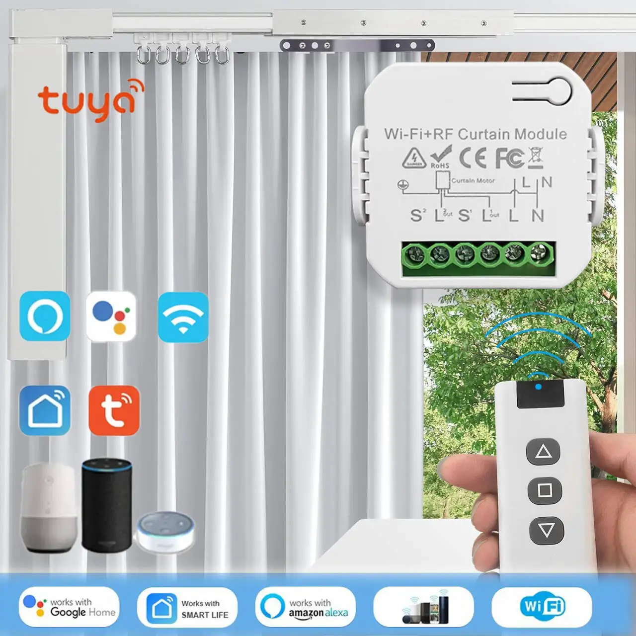 

Модуль переключателя для штор Tuya Smart RF433, 2-канальный, для моторизованных роликовых жалюзи, работает с приложением Smart Life Alexa Google Home