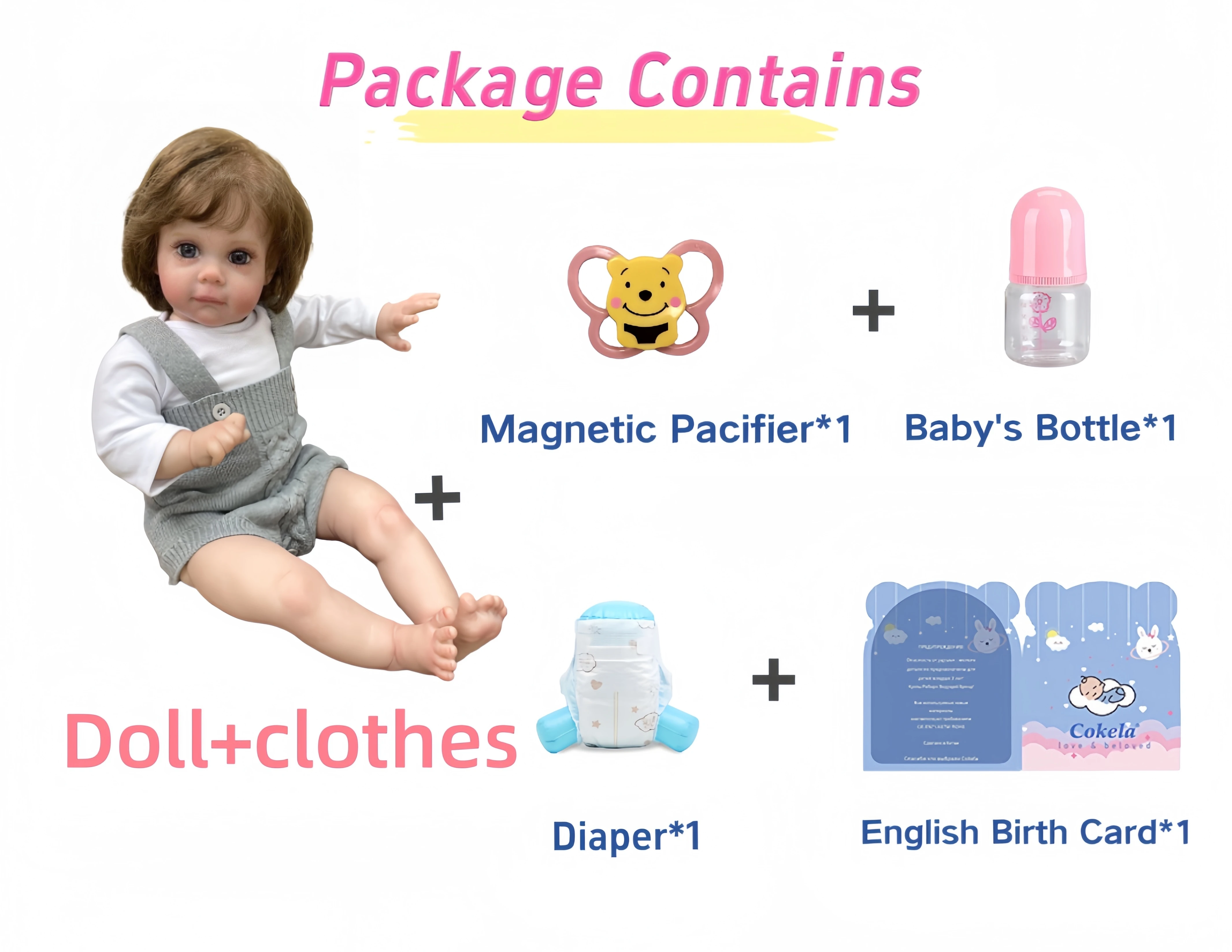 コケラ 24インチ（60cm）リアルなシリコン製リボーンドール 可愛いビニール製人形 本物そっくりの柔らかい感触の子供用おもちゃ人形 手作りファッションドール