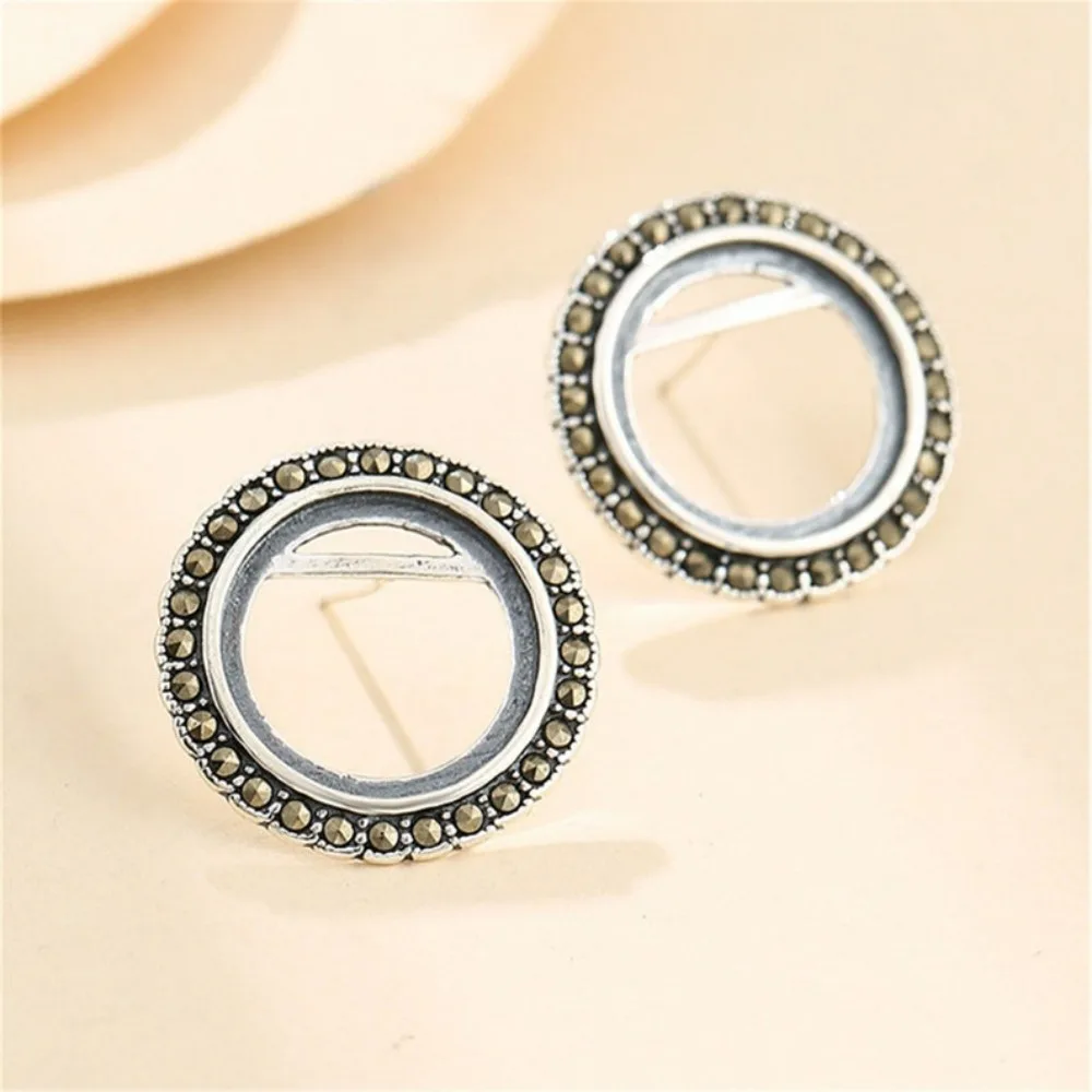 Earring Settings for 14.5x14.5mm Round Cabochons Thai Sterling Silver Rhinestone Earring Blank Earring Base SE0046