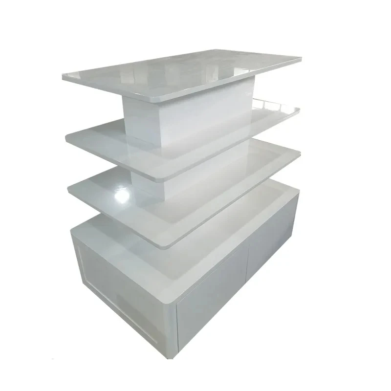 custom.Modern Wood Tiered Cabinet Display Shelf LED Lit Adjustable Height Shopping Malls Cosmetic Maternal Clothing Sto
