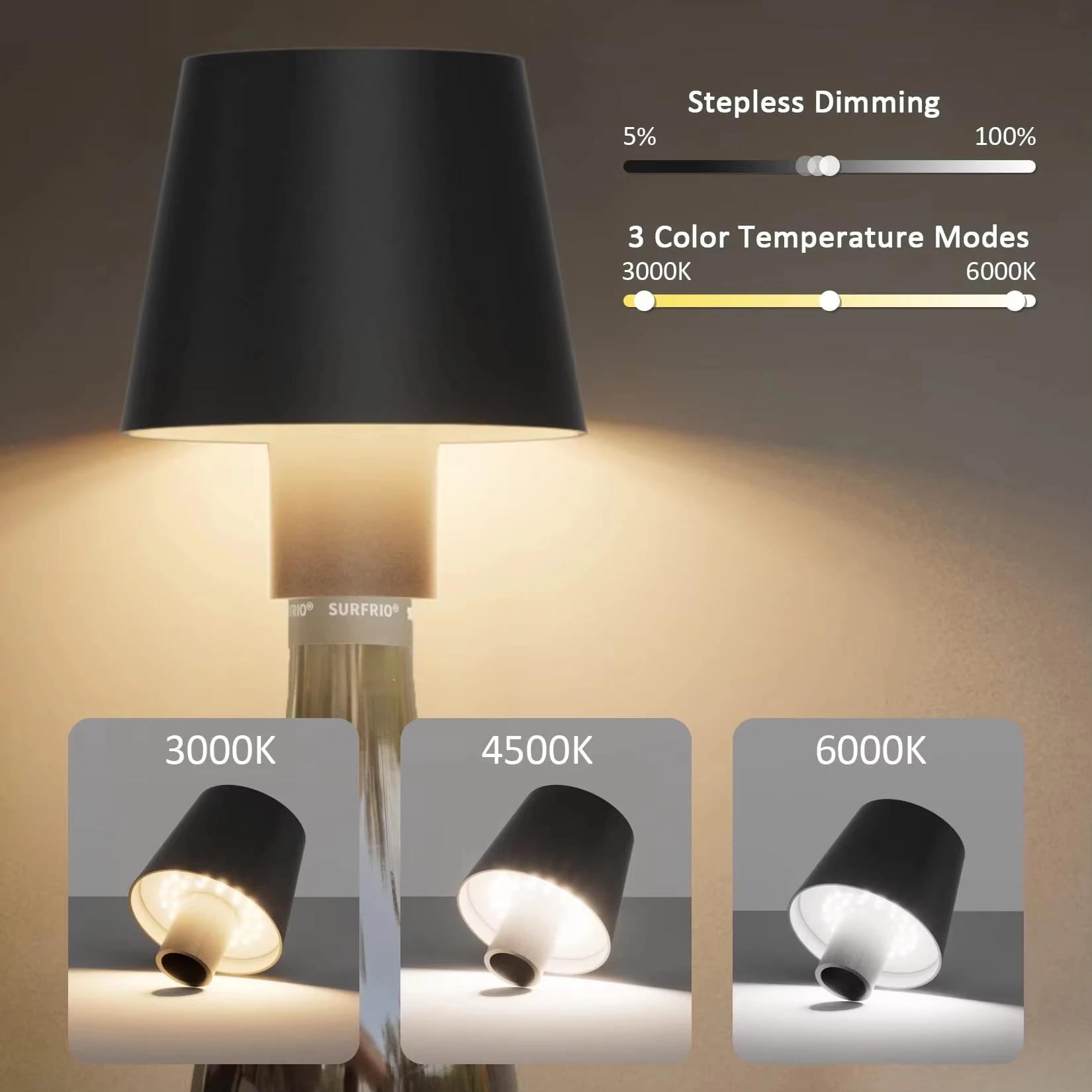 Wireless Bottle Lamp USB Rechargeable Touch Control Table Lamp 3 Colors Stepless Dimming Night Lamp For Bars Wine Bottles Decor