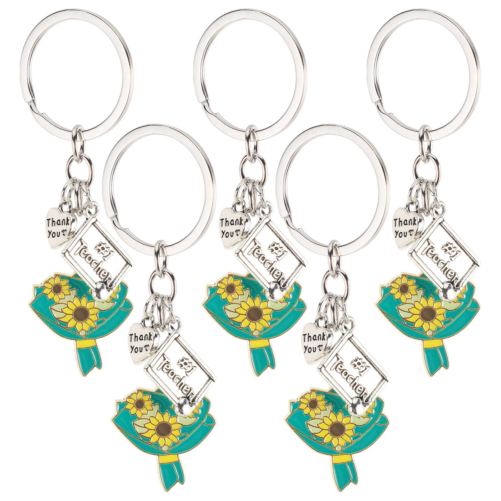 5Pcs Teacher Appreciation Keychain Floral Bouquet Pendant Thank You Keepsake Graduation End of Year Gifts School Teacher Favors