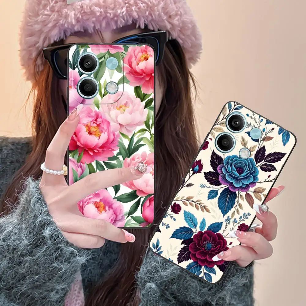 الفاوانيا الزهور قضية الهاتف المحمول ل Xiaomi Redmi ملاحظة 14 13 12 11 S برو زائد 4G 5G الطباعة الملونة واقية الهاتف الذكي جميلة #2