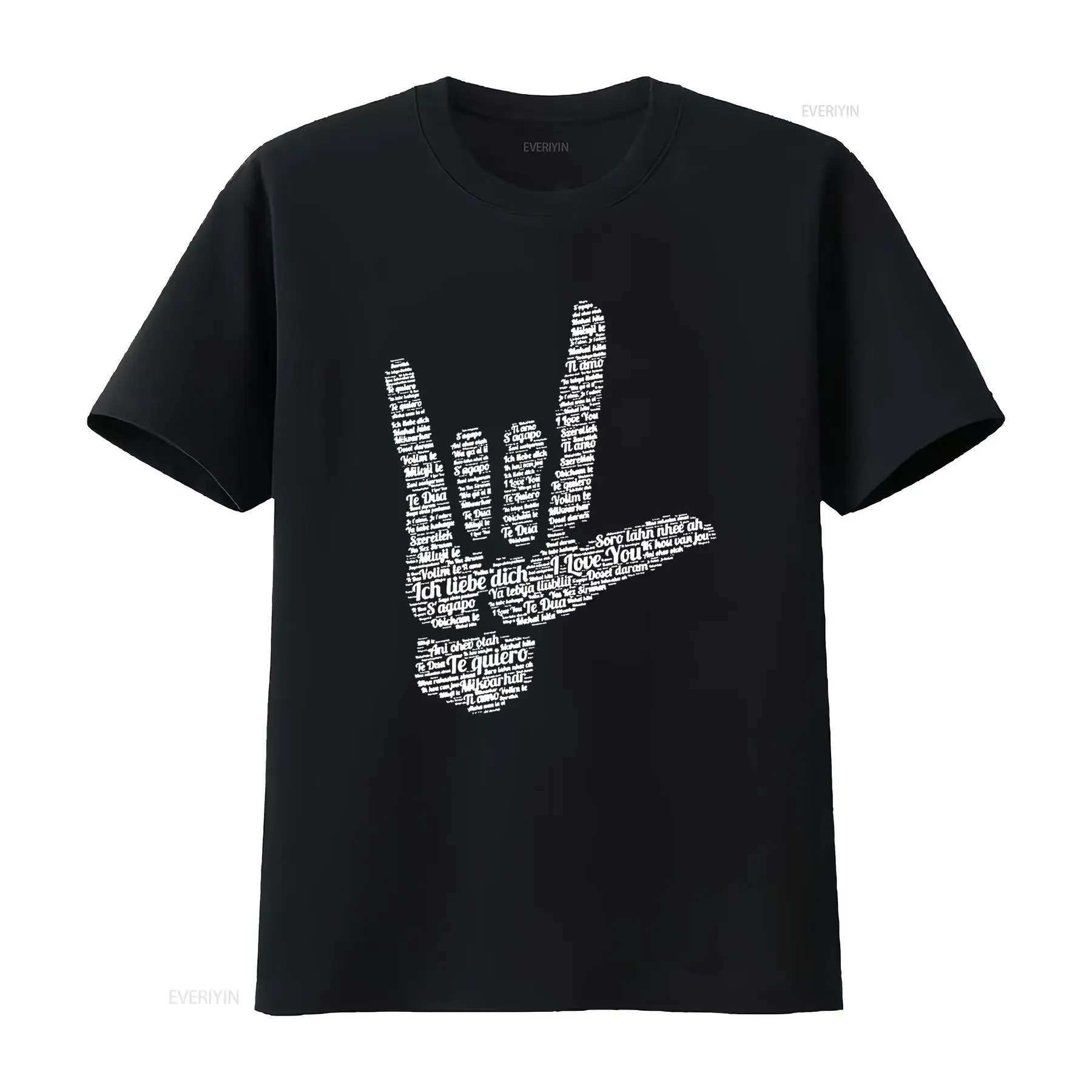 ASL Sign I Love You in 40 Different Languages T Shirt vintage Washed Casual Stylish Versatile Stretched Top For Everyday Wear