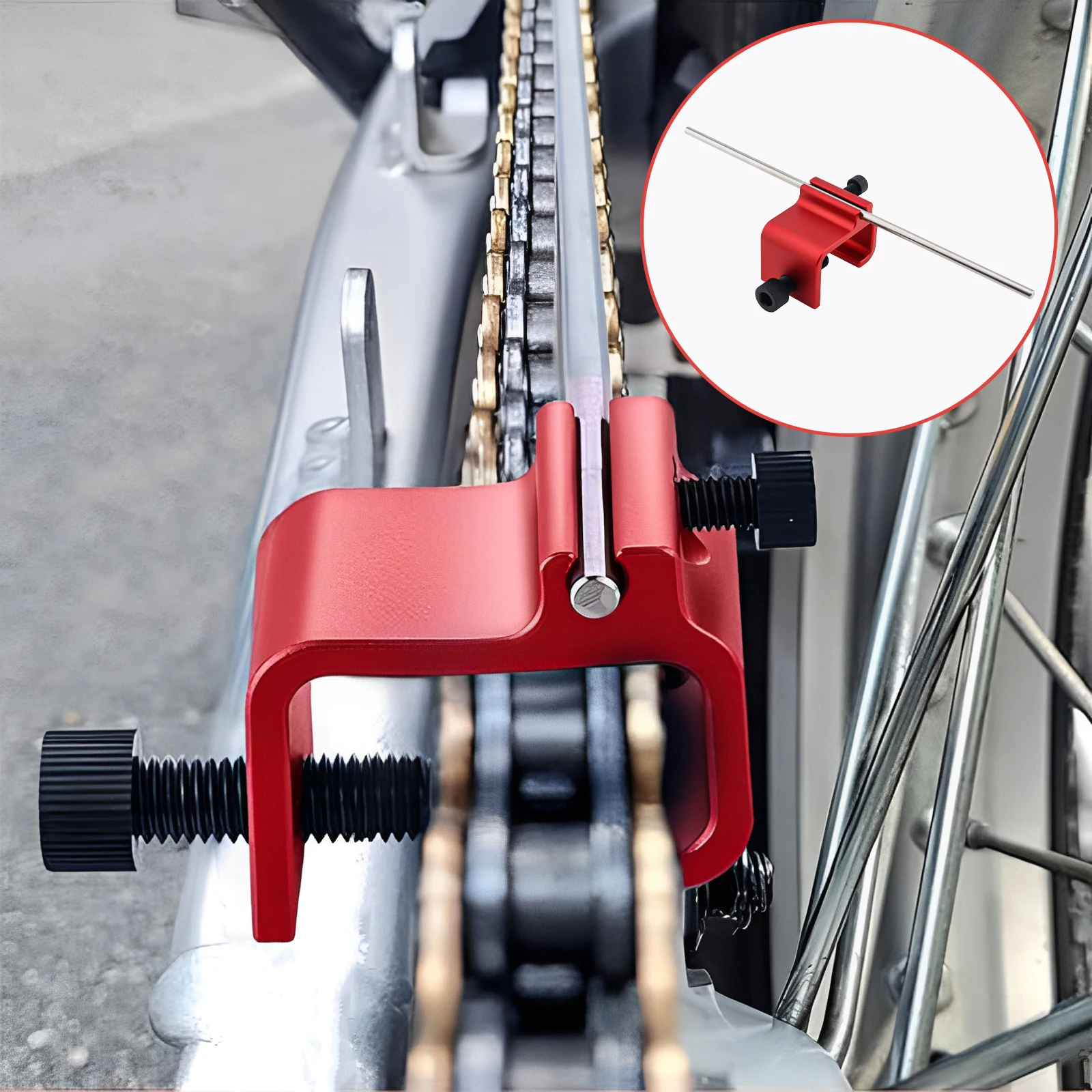 オートバイATV UTVダートピットバイクスクーター自転車チェーンセンター位置決めツール用1ピースチェーンクイック調整アライメントツール