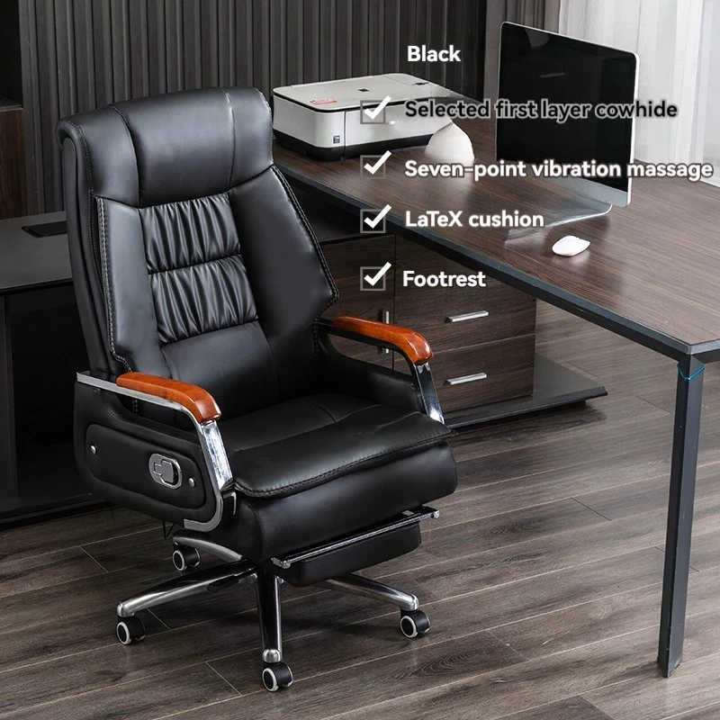 # Office Luxury Genuine Leather Boss Chair 135 Degrees Reclining Executive Message Computer Chairs With Footrest