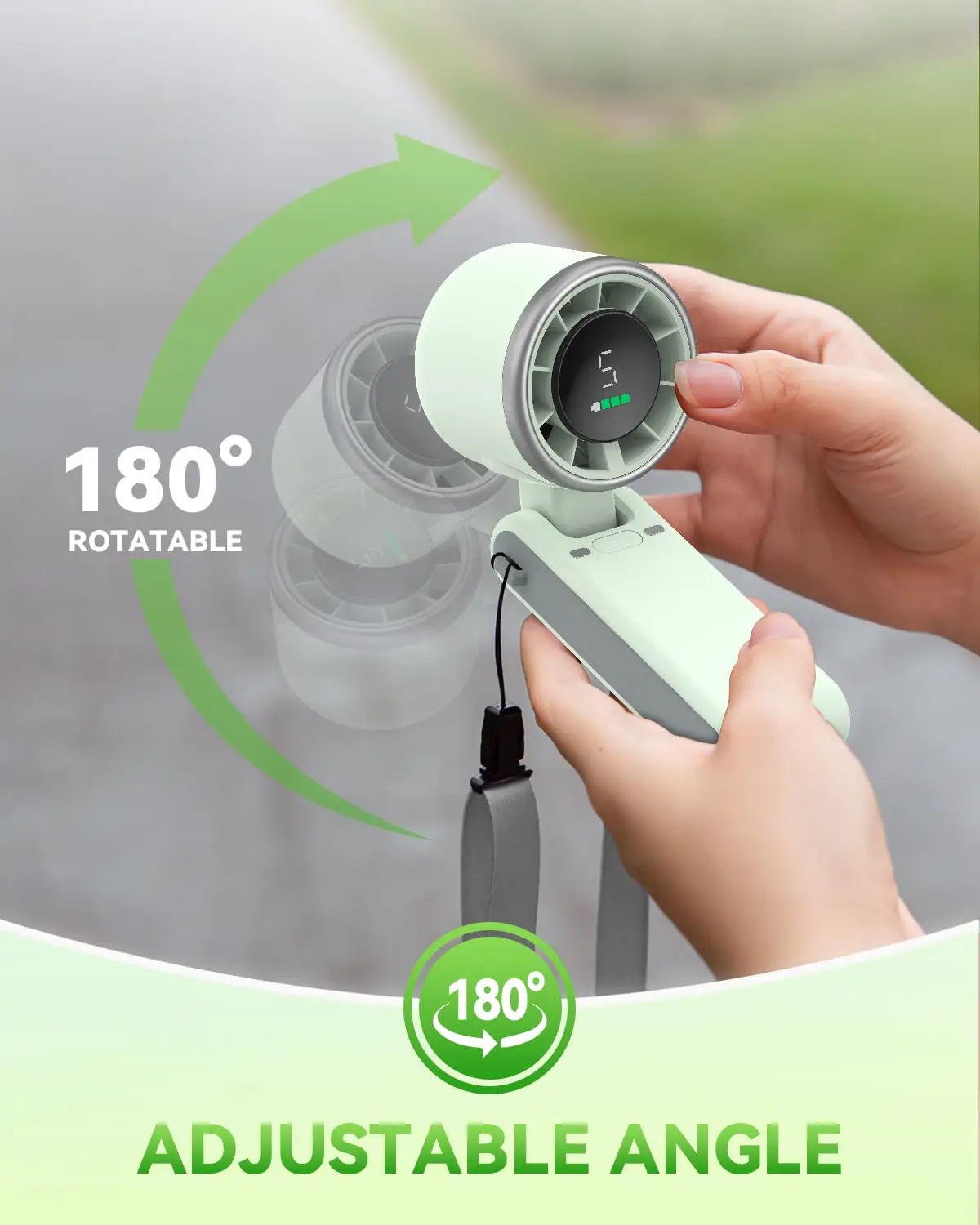 5 Gear Wind, USB-C Rechargeable Fan,Portable Handheld Turbo Fan, Up to 12 Working Hours, 3 IN 1 Hand Fans with Air Turbo Tech Cooling Fan for Outdoor Activities, Travel, Beach (Green) view 8