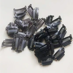 10/30pieces 3.5cm 9 Teeth Slide Snap Clips With Hook For Hair Weft/Clips IN Weft/Wigs Black Brown color