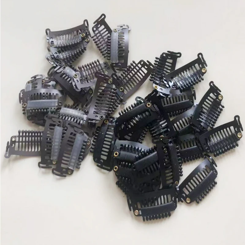 10/30pieces  3.5cm 9 Teeth Slide Snap Clips With Hook For Hair Weft/Clips IN Weft/Wigs Black Brown color