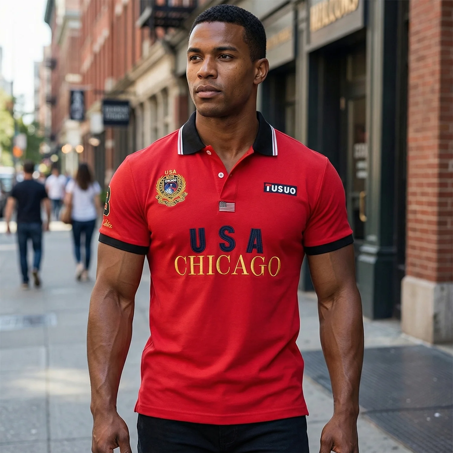 Herren Polos hirt Amerika Chicago Royal Freizeit Sport Party Baumwolle bestickt Luxus Kontrast farbe Original Design