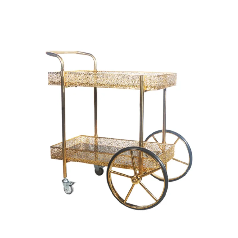 Golden lace wine water cart hotel service small cart stainless steel hand pushed delivery cart
