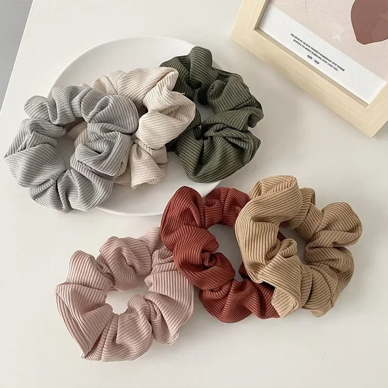 Cord Scrunchie Autumn Winter Corduroy Solid Fabric Scrunchies Set Elastic Hair Bands Fashion Ponytail Hair Tie Rope Headwear