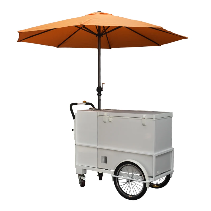 

New Ice Cream Trolley With Refrigerator And Sink System Street Show Selling Cold Drink Popsicle Carts