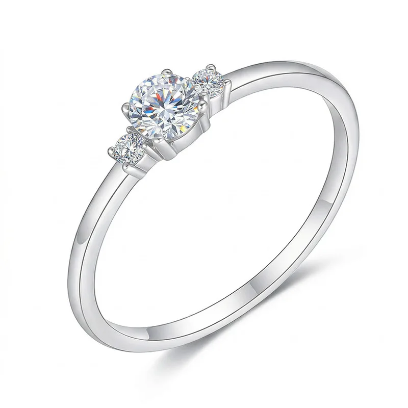 S925 Silver Plated 18K Gold Round Moissanite Diamond Accompanying Light Luxury Female Ring 0.37ct