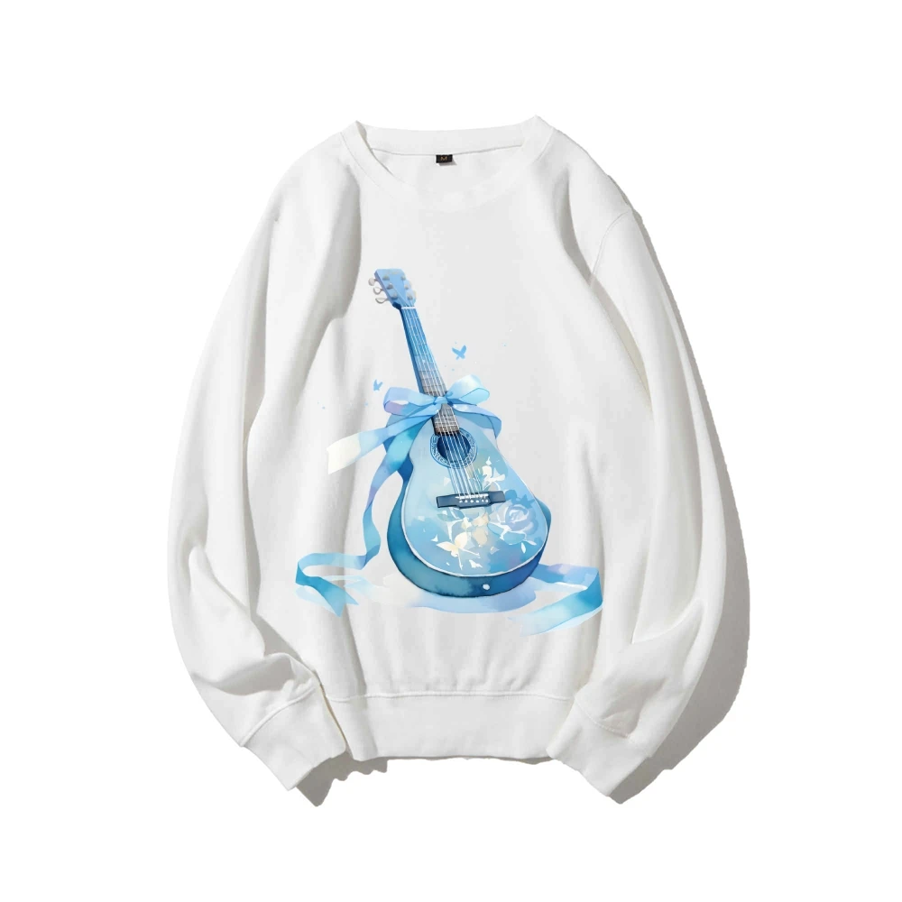 

Graphic Sweatshirt,Guitar with Bow Print Melodious Artistic and Musical Y2k Style Soft Fabric for Music-Loving Casual Looks