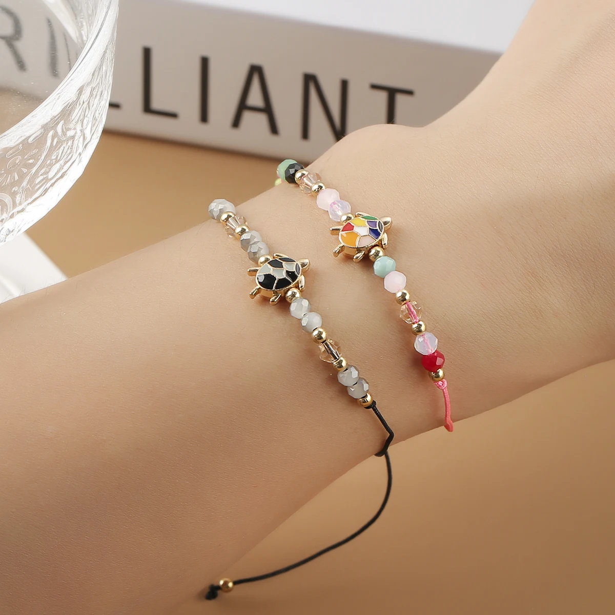 12pcs/PACK Eyes Turtle Charms Bracelet Set Acrylic Beads Rope Bracelet Set Handmade Adjustable Bracelets For Women Jewelry