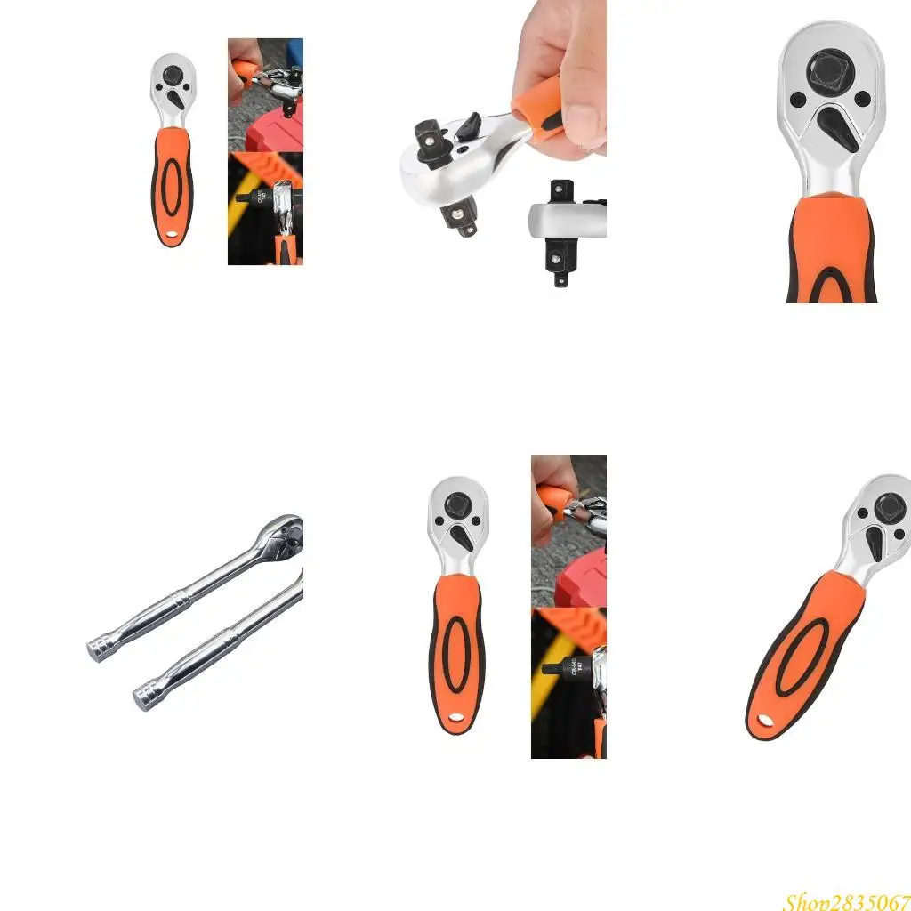 

3-in-1 Ratchet Handle Multifunctional Ratchet Wrench with 1/4" 3/8" Drive 2-Tooth Reversible Switches Design 831F