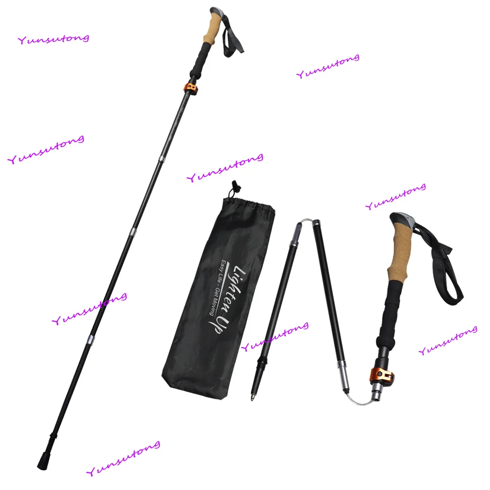 

Super Light Carbon Fiber Trekking Poles Foldable 4-Sections Hiking Sticks Climbing Poles Collapsible Walking Sticks
