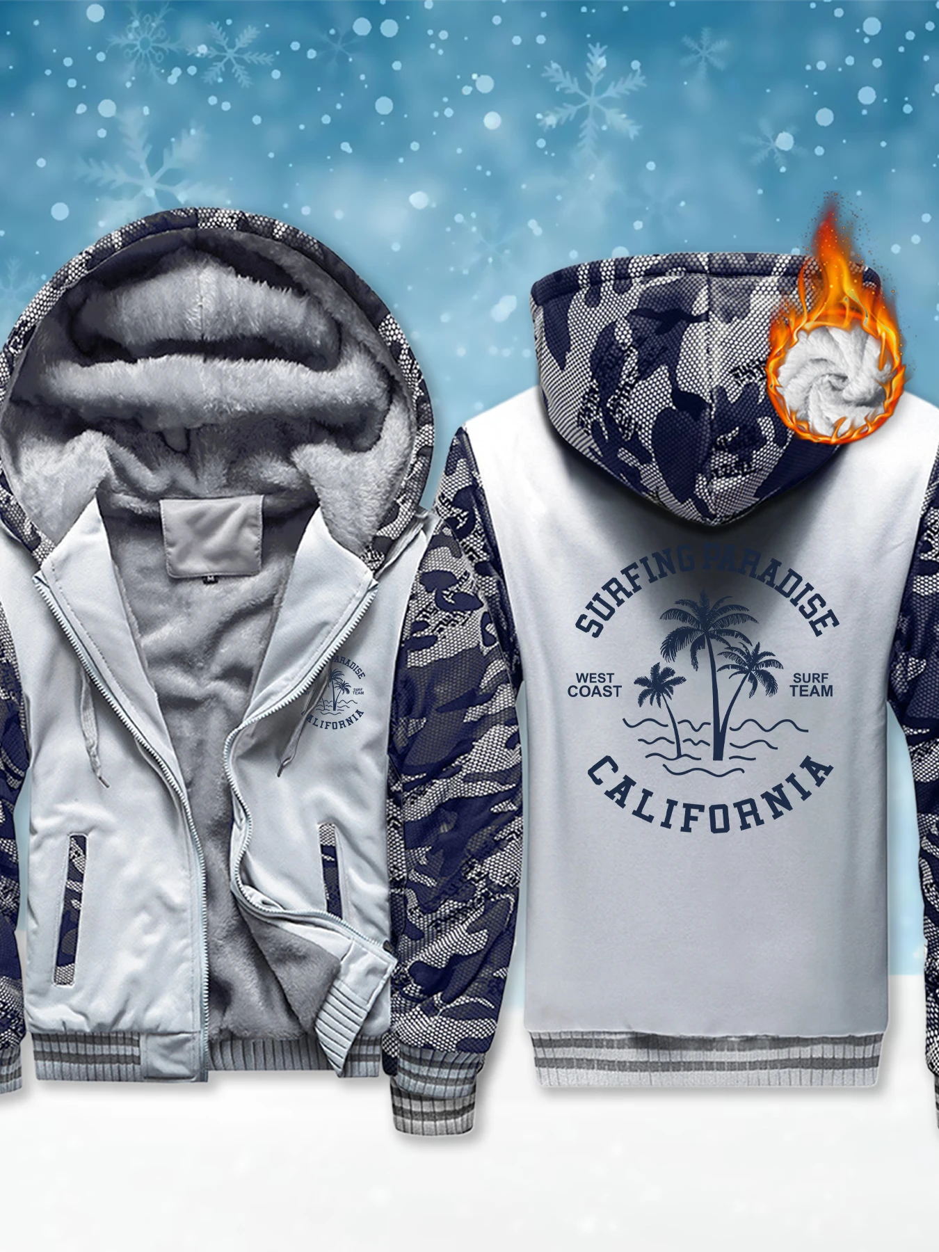 

Califonia West Coast Surf Print Men Pullover Heavyweight Soft Streetwear Fleece High Quality Sweatshirt Outdoor Winter Warm Coat