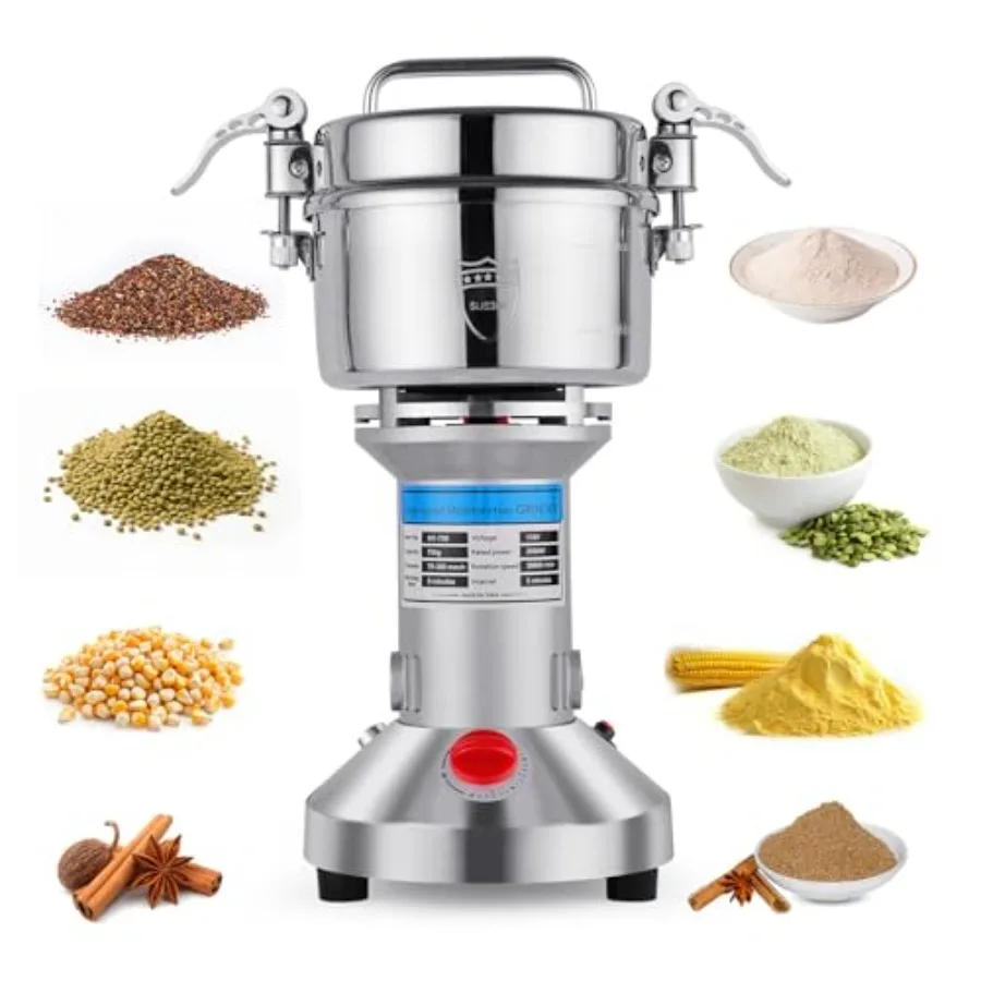 

Electric Grain Mill Grinder - 2000W High-Speed 750g 304 Stainless Steel Professional Grain Mill and Spice Grinder for Kitchen a