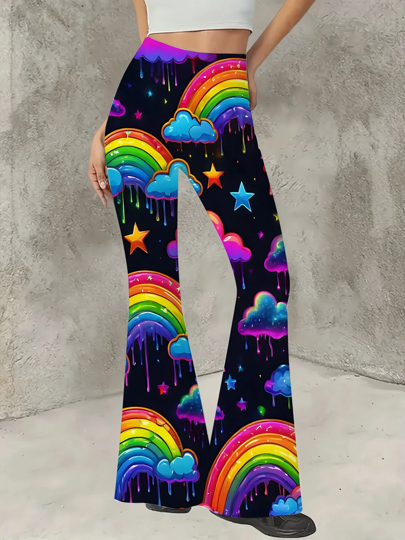 

Women's Floral Print Flare Pants Elegant Stretchy Bell Bottom Trousers Summer