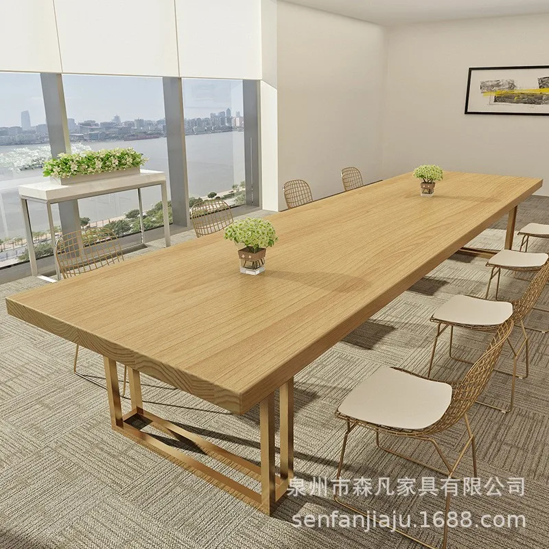 Solid wood conference table office training table multi-person workbench large strip table meeting guests negotiation  and