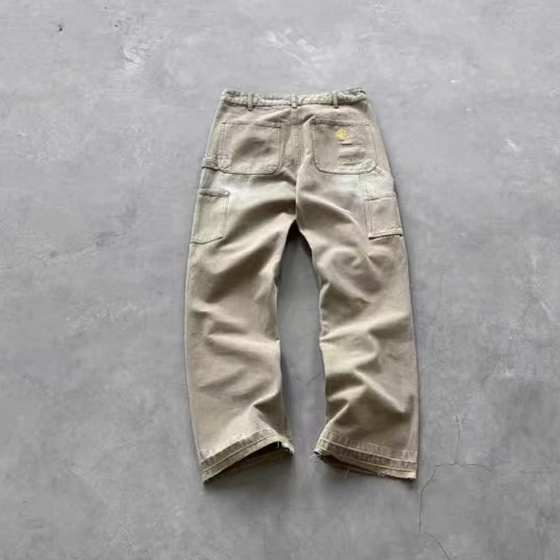 False Perception Fade Washed Wear Casual Cargo Pants Men Women High Quality Four Seasons Work Trousers