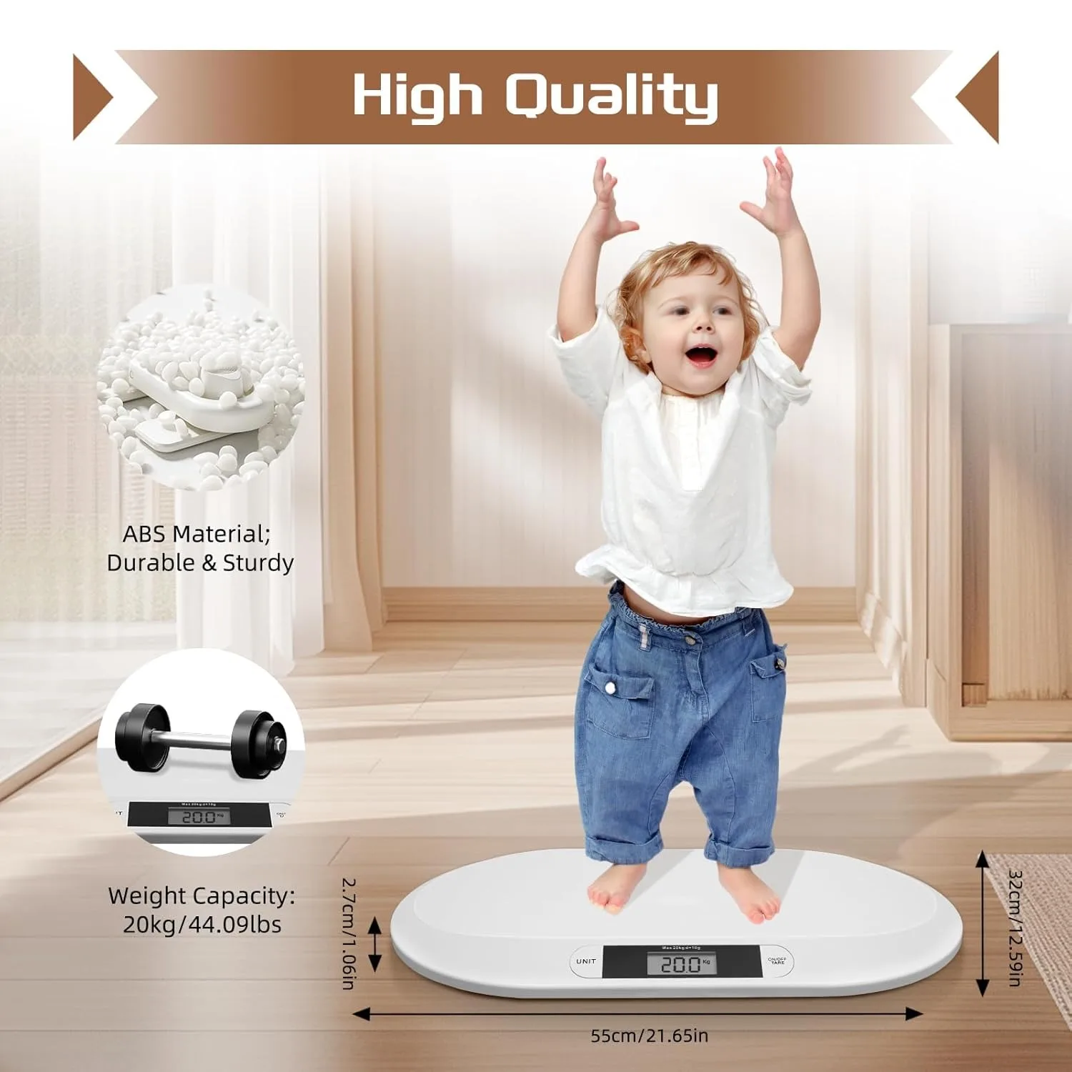 Baby Scale with LCD Display Digital Electronic with Tare and Hold Functions Max Weight 20kg Multipurpose Digital Weighing Scale