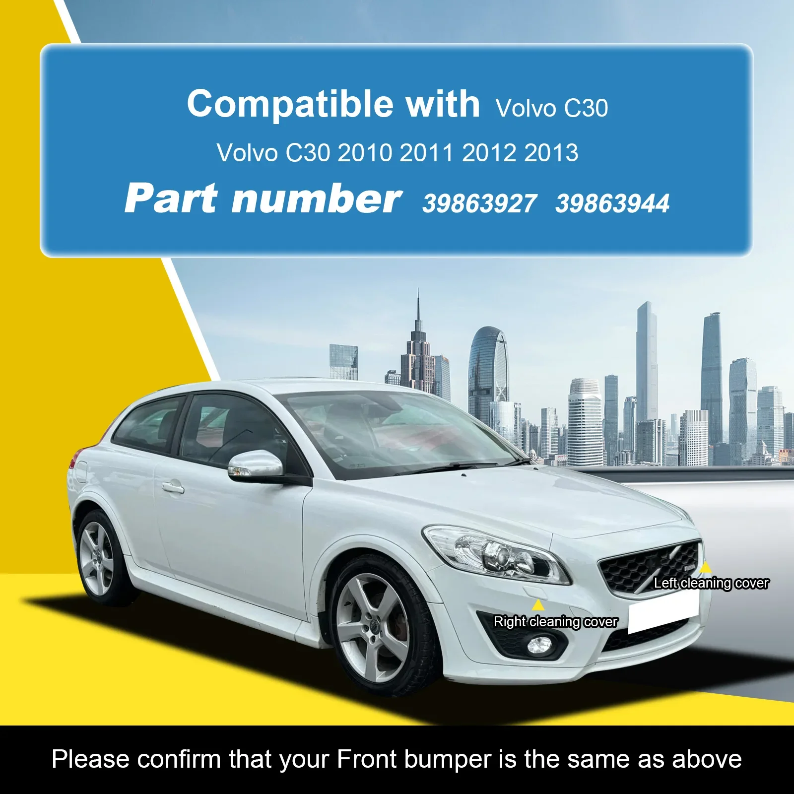 For Volvo C30 2010-2013 Front Bumper Headlight Washer Cover Caps Left Right Parts 39863927 39863944