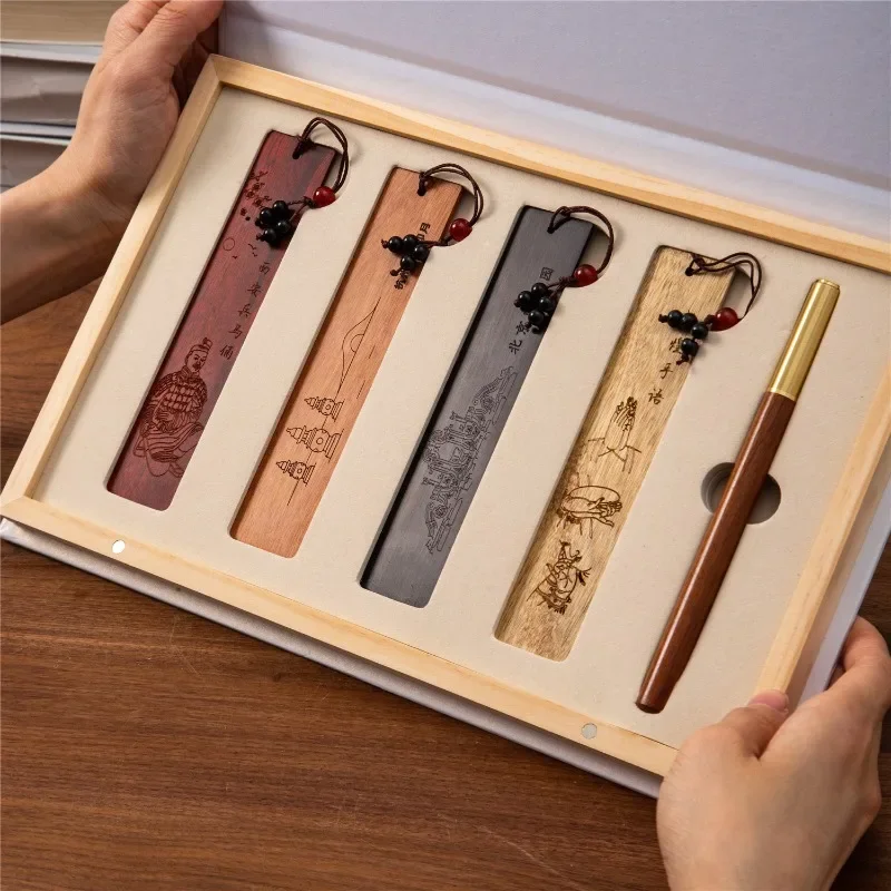 Chinese Style Wooden Bookmark Signature Pen Engraved High End Gift BoxGraduation Teacher Gift School Gifting Stationery Supplies